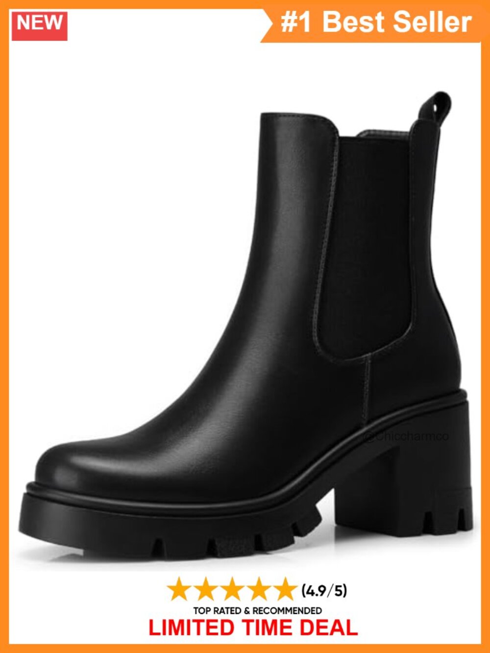 Platform Ankle Boots Block Heel Chelsea PU Leather Zip Comfort